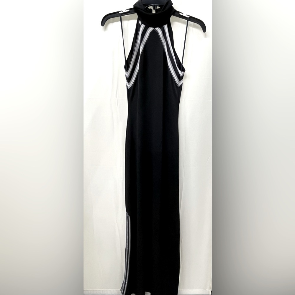 Vintage High Neck Maxi Dress, 90s style black racerback dress with side slits